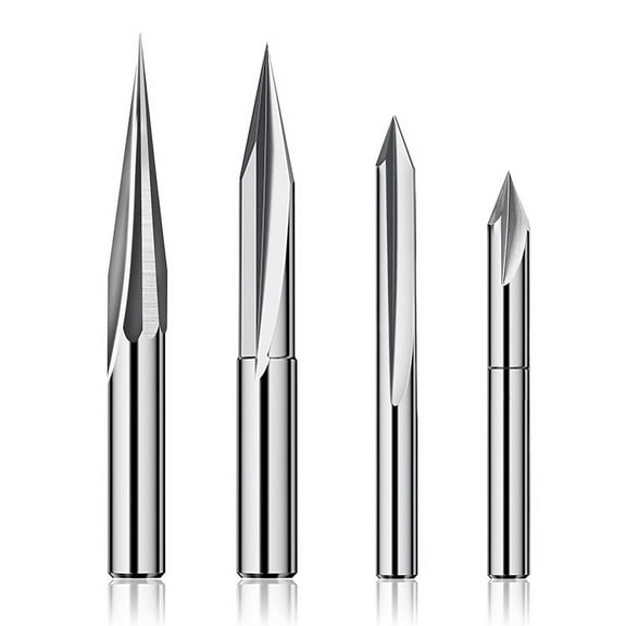 CNC Router Bits Set 1/4 and 1/8 Shank, Engraving Wood Carving Router Bit 6mm & 4mm, V-Groove, Profile Bit, Steel - 4PCS