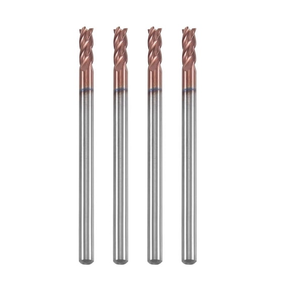 CNC Router and PCB Milling: 5-Pack 3mm Shank 4-Flute Solid Carbide End Mills 50mm Length Gold/Silver