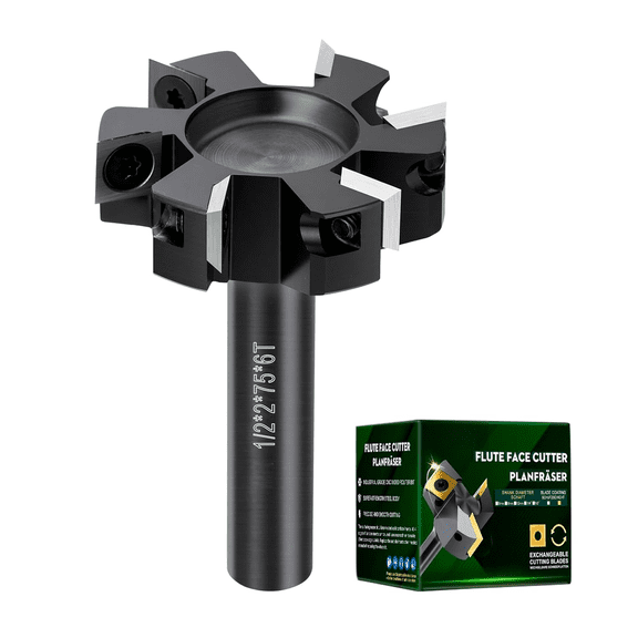 CNC Spoilboard Surfacing Router Bit 1/2'' Shank, Slab Flattening Router Bit with 2" Cutting Diameter, Planing Bit for Woodworking with 6 Carbide Inserts