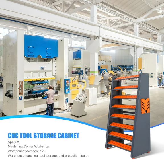 PartyKindom Cnc Tool Rack 8-Row Large Capacity Industrial Storage Orange Metal