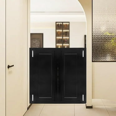 CNCEST 1 Pair Swinging Door Cafe Doors,Interior Doors for Home, Western Swinging Doors, Wooden Saloon Doors,1.38" Thick Pine Wood Louvered Door W/Hinges Included(Black,35x16)