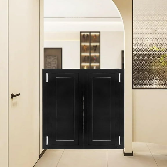 CNCEST 1 Pair Swinging Door Cafe Doors,Interior Doors for Home, Western Swinging Doors, Wooden Saloon Doors,1.38" Thick Pine Wood Louvered Door W/Hinges Included(Black,35x16)