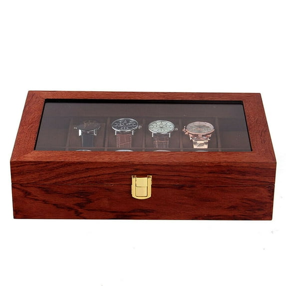 CNCEST 12 Slots Wooden Watch Display Box Case Jewelry Storage Rack Organizer Holder