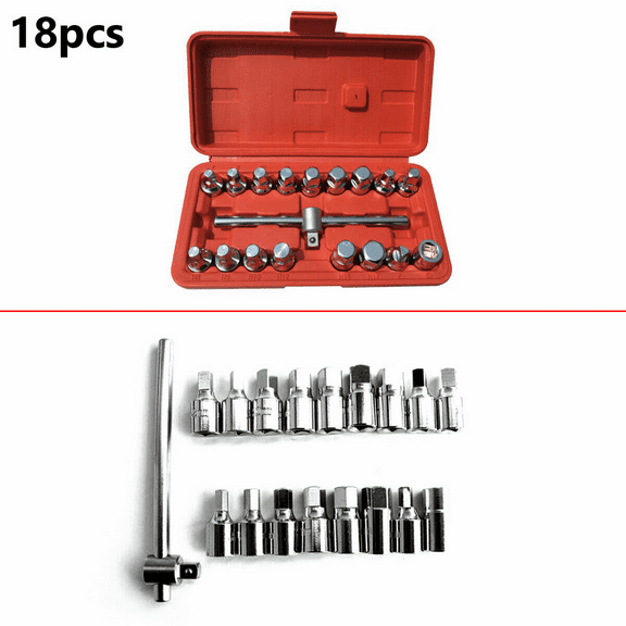 18PCS Car Oil Drain Plug Key Socket Kit Gearbox Axel Removal Wrench Tool Case US