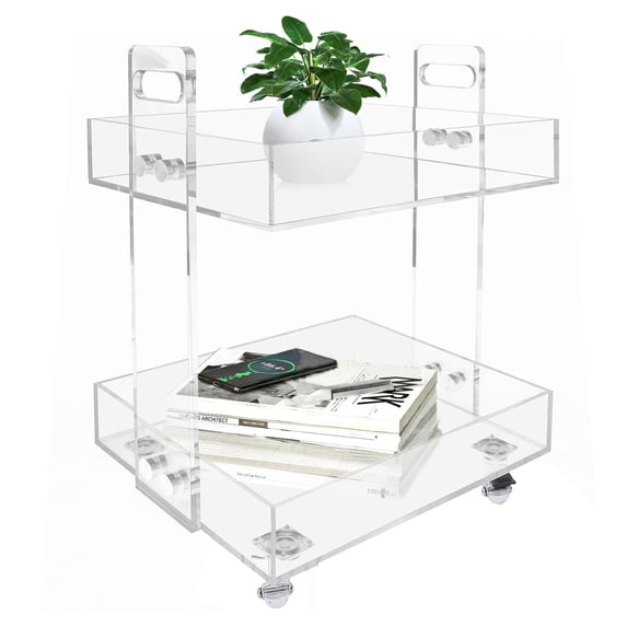 CNCEST 2 Tier Acrylic Storage Cart Kitchen Utility Organizer Rack + 4 Rolling Wheels