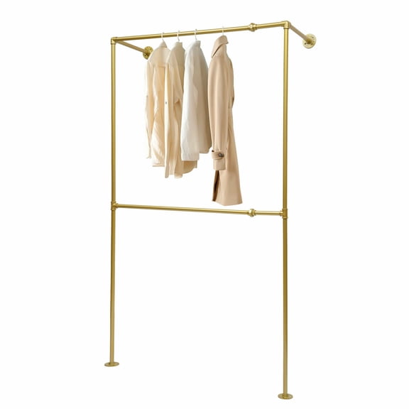CNCEST 2 Tiers Clothing Store Closet Rod Garment Rack / Hanging Clothing Shelf Clothes Display