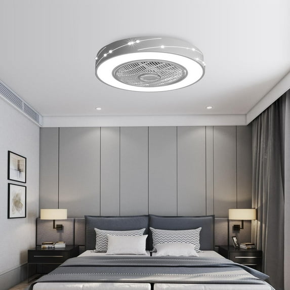 CNCEST 2In1 Acrylic Invisible Blades Ceiling Fan Light LED Dimmable Chandelier w/Remote