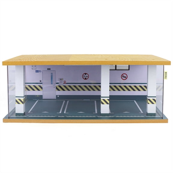 CNCEST 3 Number of parking spaces Simulation Car Garage Model Solid Wood Acrylic Display Box With Lamp 1:24 Scale