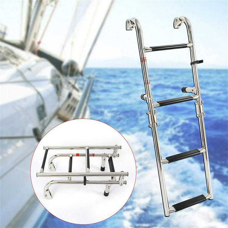 CNCEST 4-Step Yacht Foldable Boat Ladder Telescopic Stainless Steel Folding  Pontoon