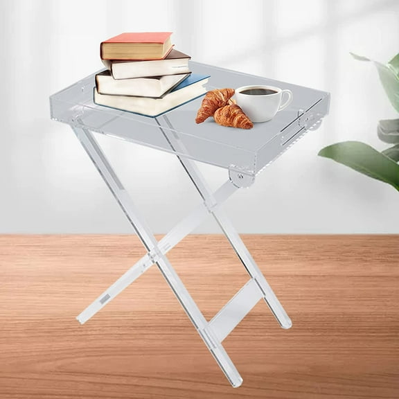 CNCEST Acrylic Folding Tray Table,Acrylic Side Table,Acrylic End Table,Clear Folding Table,Modern Furniture Acrylic Rectangular Tray Table