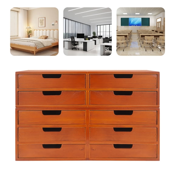 CNCEST Brown Color Desktop Storage Organizers, 4 Kind Different Drawer Cabinets, Tabletop Wood Stackable Drawer Cabinet, used in living rooms, bedrooms, study rooms, offices, dormitories, kitchen