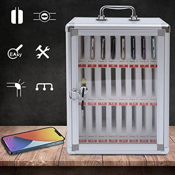 CNCEST Clear Cell Phone Locker Box,Cell Phone Storage Box with Door Locks and Keys Wall-Mounted Cell Phones Storage Cabinet Pocket Storage Locker Box for Office Classroom (24 Slots)