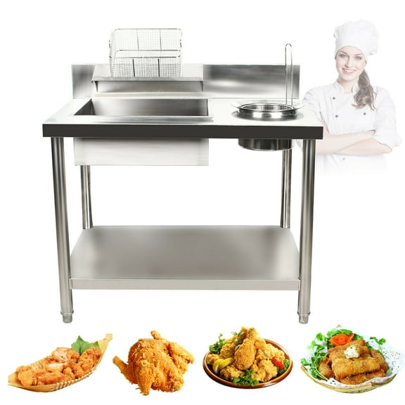 CNCEST Commercial Breading Table Prepare Fried Food Stainless Steel Heavy Duty Work Table Station