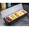 thumbnail image 1 of CNCEST Condiment Dispenser Tray w/ Cover Strip Ice Cooled Fruit Box ,for Restaurant Buffet and Bar / Picnic Refrigerator Barbecue Summer Carnival (5 grids), 1 of 8