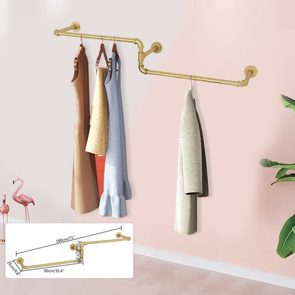 CNCEST Gold Modern Wall Mounted Vintage Iron Clothes Rack