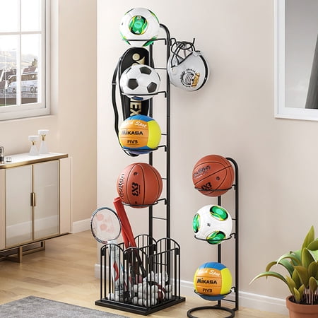 CNCEST Multifunctional Ball Toy Storage Rack, Basketball Storage Rack Badminton, Football,Racket Storage Black