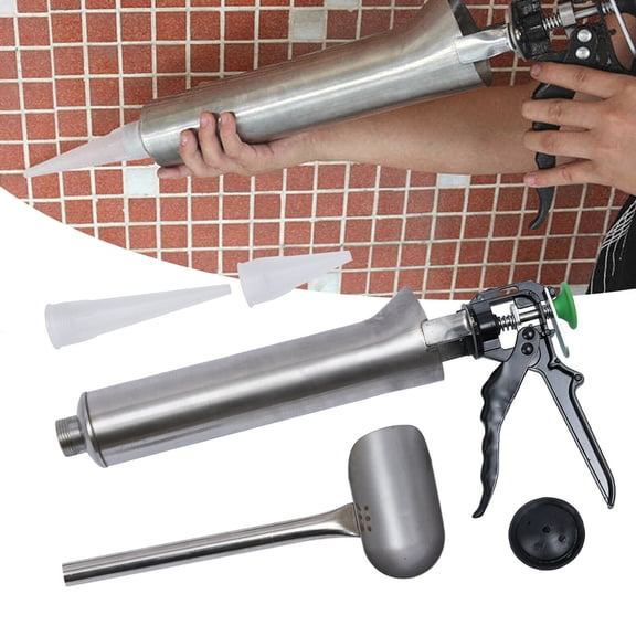 CNCEST Pointing Grouting Mortar Gun Cement Applicator Tool w/ Nozzles Stainless Steel