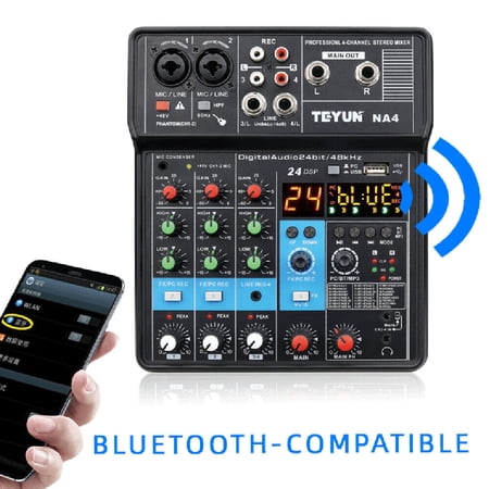 CNCEST Professional 4 Channel Audio Mixing Console Bluetooth Live Studio DJ Analog Mixer Sound Board