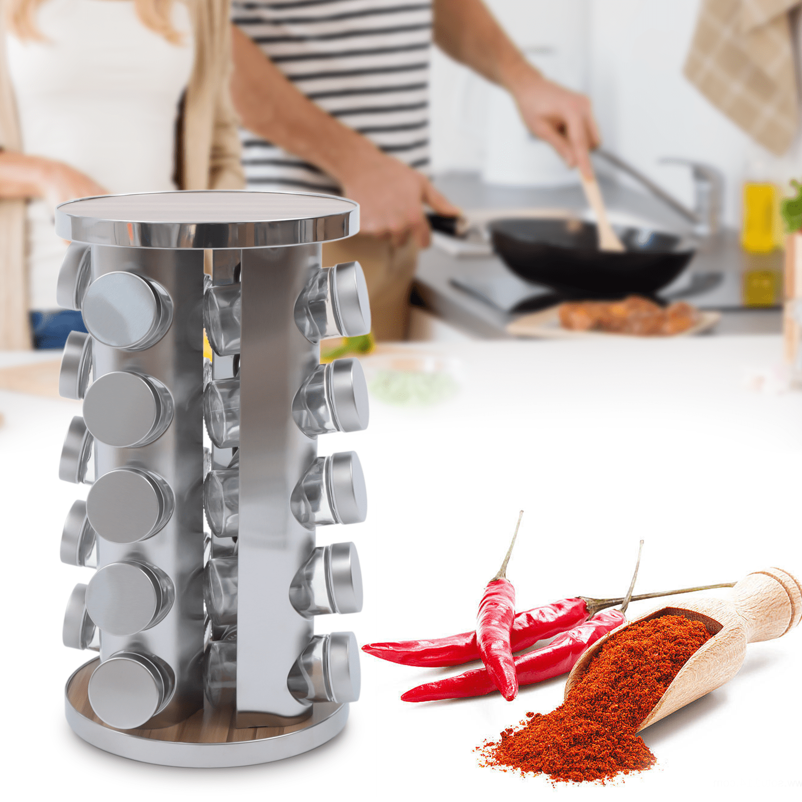 CNCEST Rotating Spice Rack Organizer with 20 Jars Seasoning Storage Set ...