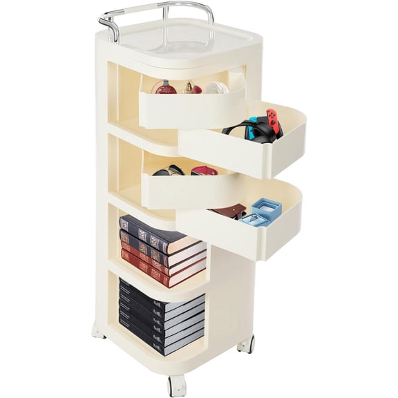 CNCEST Utility Storage Cart,Storage Cart with Wheels and Slide Out Drawers Free Standing Portable Organizer for Salon,Spa,Esthetician, Tools (White, 4 Tier)