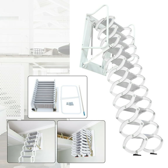 CNCEST Wall Mounted Telescopic Ladder Foldable Stairs Attic Step Ladder 12 Steps 661lb