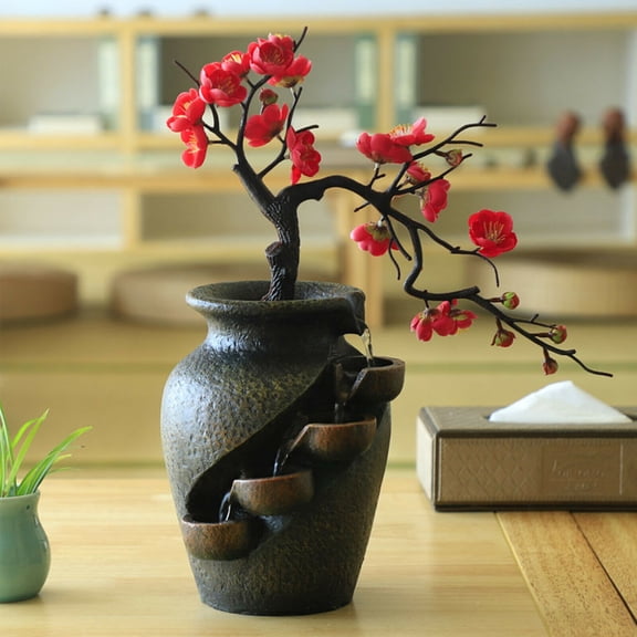 CNCEST lower Vase Waterfall Fountain Tabletop FengShui Simulation Flower Plant Waterfall Fountain Vase Crafts Home Decor with Pump