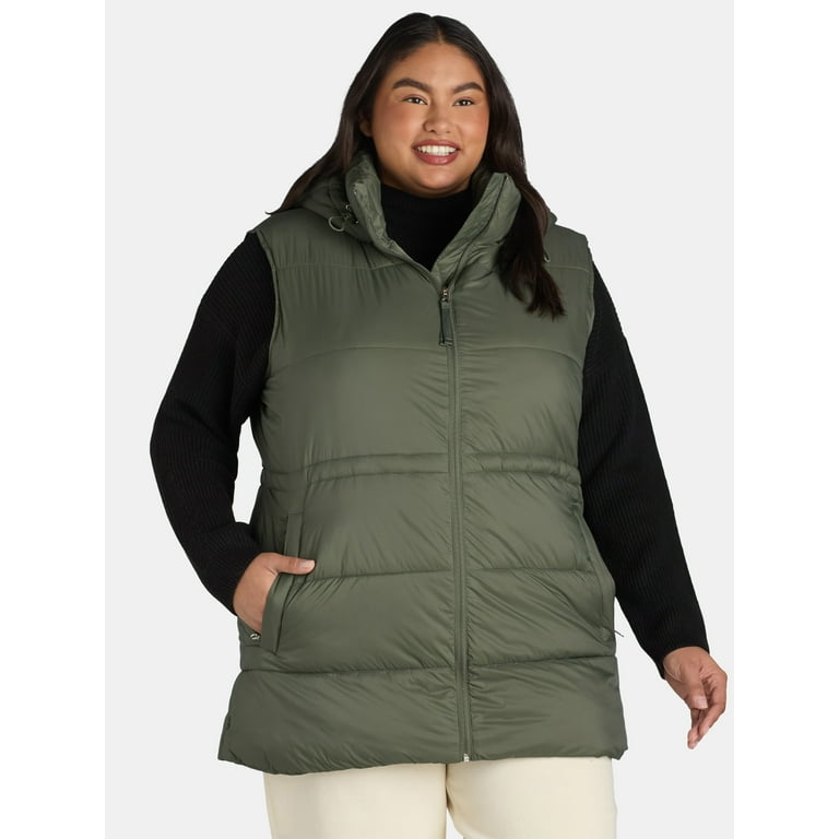 Ozark Trail Women's and Women's Plus Hooded Puffer Vest, Mid Ozark Trail Women's and Women's Plus Hooded Puffer Vest, Mid