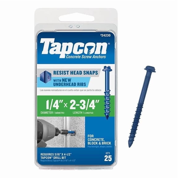 Tapcon CNCRT SCRW ANCHR 2-3/4" Residential Use, Standard Application