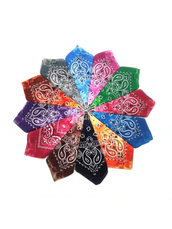 12 Pack Tie Dye Paisley Bandanas for Women Men, 100% Polyester 21 x 21 Inch Multicolor Head Scarf Hair Wrap Cowboy Bandana