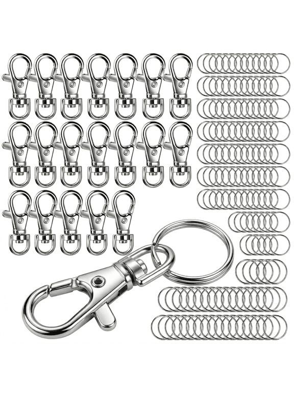120PCS Swivel Snap Hooks with Key Rings, 35mm Lobster Claw Clasps and 25mm Split Rings for Keychains, Lanyards, Badges, DIY Crafts, Silver