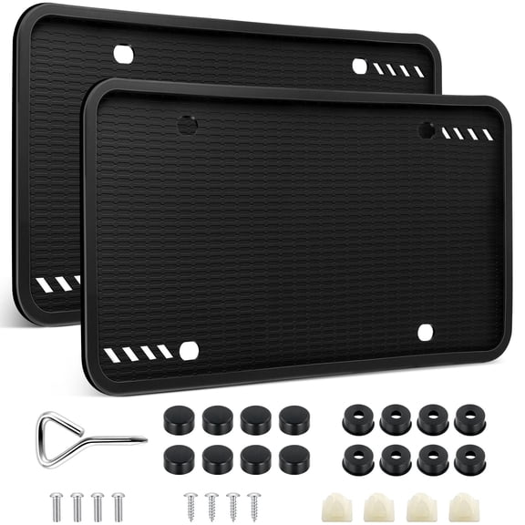 CNDRLEF 2 Pack Silicone License Plate Frames, Black, US Standard 12 x 6 Inch Car Tag Holders with Hardware, Rust Proof, Rattle Proof, Weather Proof
