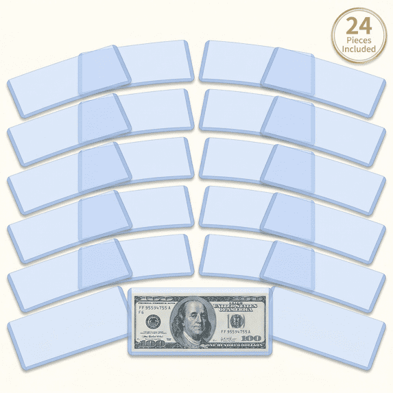 CNDRLEF 24 Pack Dollar Bill Sleeves, Clear Semi-Rigid PVC Currency Holders, Waterproof Money Protectors for Collectors, 6.8 x 2.9 in, Top-Load