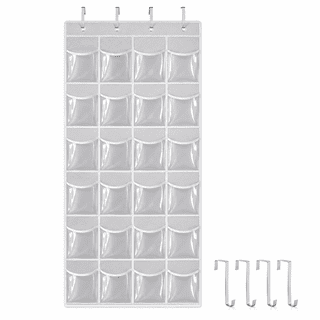 GQCLNBH 24-Pocket Over-the-Door Shoe Organizer, Clear Hanging Shoe Holder with 4 Metal Hooks, Closet Storage Bag, White, 1 Pack