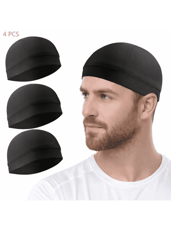 4-Pack Moisture-Wicking Skull Cap Helmet Liner, Breathable Under-Helmet Beanie, One Size Fits Most, Black