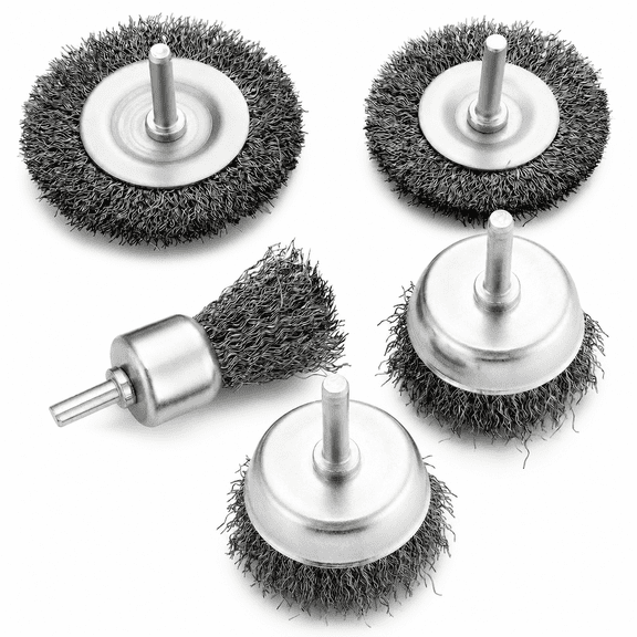 GQCLNBH 5PCS Wire Brush for Drill Set, 1/4 Inch Shank Wheel & Cup Brush Kit, Crimped Carbon Steel for Rust Removal, Paint Stripping