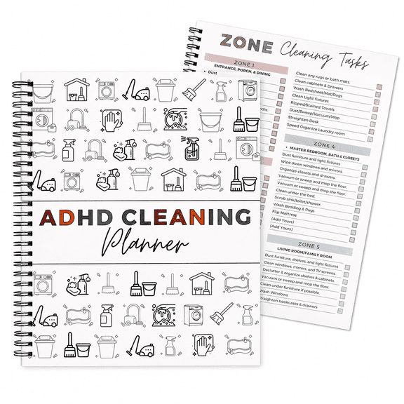 CNDRLEF ADHD Cleaning Planner for Adults, Daily Weekly Monthly Cleaning Schedule Checklist, Spiral Chore Chart Notebook for Home Organization
