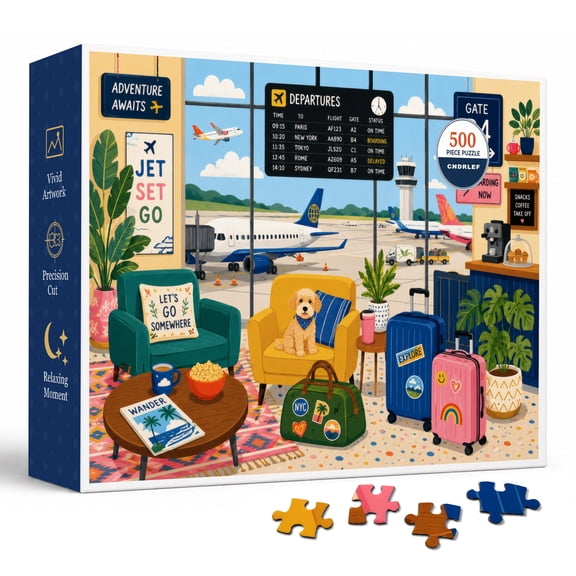 CNDRLEF Airport Lounge Travel 500 Pieces Jigsaw Puzzle for Adults, Perfect for Pet Lovers