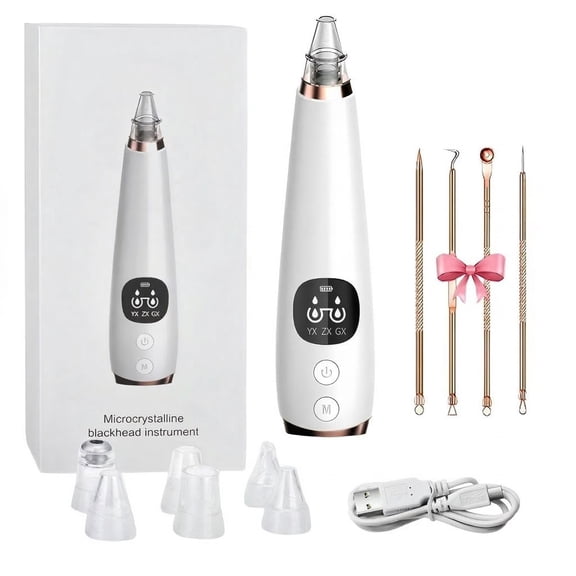 CNDRLEF Blackhead Remover Vacuum Pore Cleaner Kit, USB Rechargeable Facial Pore Vacuum with LCD Display, 3 Suction Levels, 6 Tips + 4 Comedone Tools