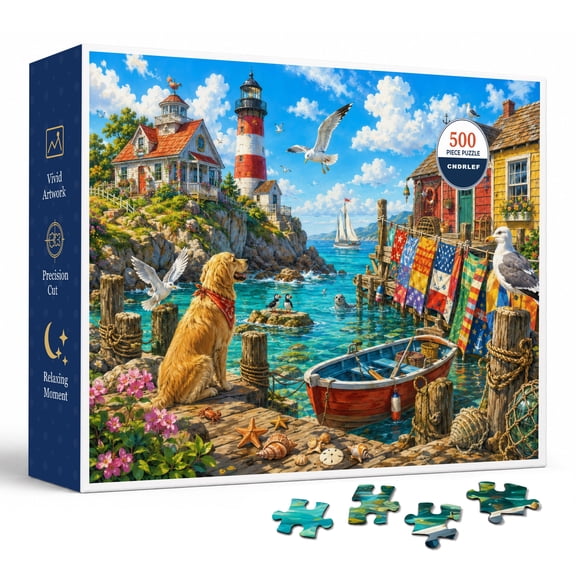 CNDRLEF Coastal Lighthouse Harbor 500 Pieces Jigsaw Puzzle for Adults, Perfect for Bird Lovers