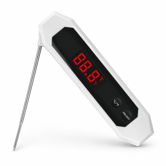 CNDRLEF Digital Meat Thermometer, Instant Read Food Thermometer with Foldable 304 Stainless Steel Probe for Cooking, BBQ, Grill, Frying, White