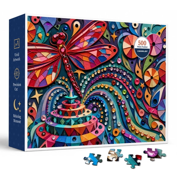 CNDRLEF Dragonfly Mosaic 500 Pieces Jigsaw Puzzle for Adults, 20.5 x 15 in