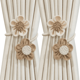 GQCLNBH Flower Curtain Tiebacks, 2 Pack Boho Curtain Holdbacks for Curtains, Decorative Rope Tie Backs, Beige & Khaki, Bedroom Living Room