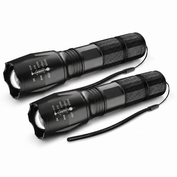 GQCLNBH LED Flashlights 2 Pack, Compact Handheld Flashlights, 5 Modes, Zoomable Beam, IP65 Water Resistant Aluminum Lights for Camping, Home