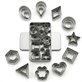 CNDRLEF Mini Cookie Cutters Set, 30 Pieces, 10 Shapes 3 Sizes, Stainless Steel Small Biscuit Cutters with Storage Tin for Baking, Fondant, Fruit