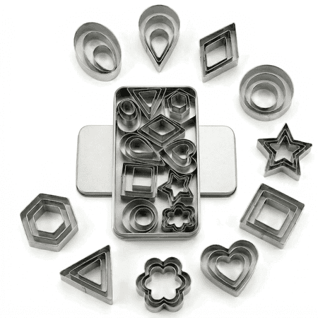 CNDRLEF Mini Cookie Cutters Set, 30 Pieces, 10 Shapes 3 Sizes, Stainless Steel Small Biscuit Cutters with Storage Tin for Baking, Fondant, Fruit