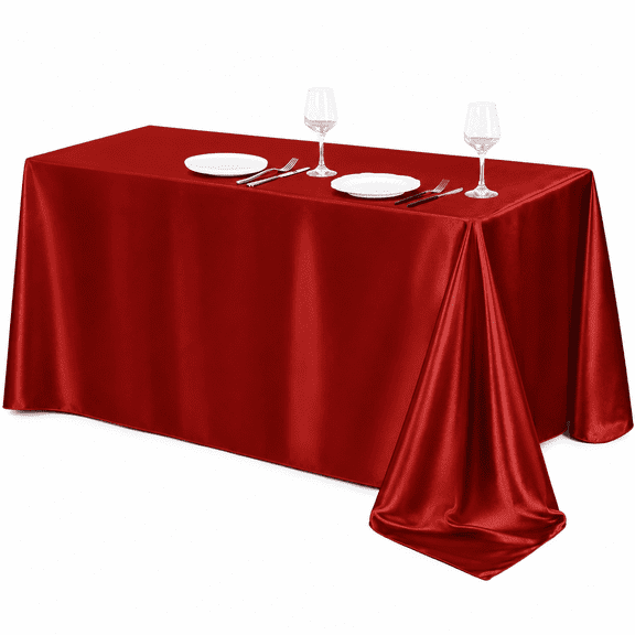 CNDRLEF Red Satin Tablecloth 60 x 84 Inch, Rectangular Polyester Table Cloth for Wedding, Party, Banquet, Dining, 1 Pack