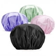 thumbnail image 1 of CNDRLEF Shower Caps for Women, 4 Pack Reusable Waterproof Shower Caps, Double Layer Bath Caps, Large Size with Polyester Outer & EVA Inner, 1 of 7