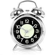 GQCLNBH Twin Bell Alarm Clock, Loud Analog Bedside Clock with Glow-in-the-Dark Dial, Silent Sweep, Night Light, Silver