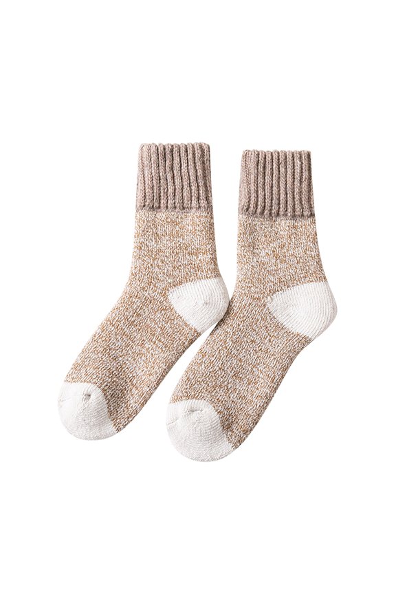 1/5Pairs Womens Ribbed Cuff Cushioned Ankle Socks Mid Calf Socks Stretch Crew Socks Fall Winter Plush Thickened Skiing Insulation Socks Khaki 5Pairs