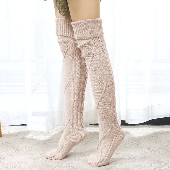 CNEJRHG 1 Pair Women's Cable Knit Thigh High Boot Socks Extra Long Boot Stocking Winter Knee High Leg Warmers Beige